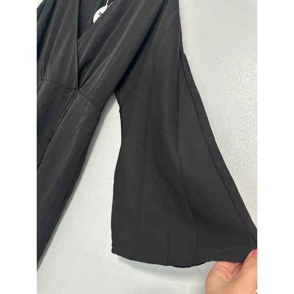 Boohoo Black Satin Long Sleeve Fringe Wrap Maxi Dress UK 14 US 10 - Picture 11 of 12